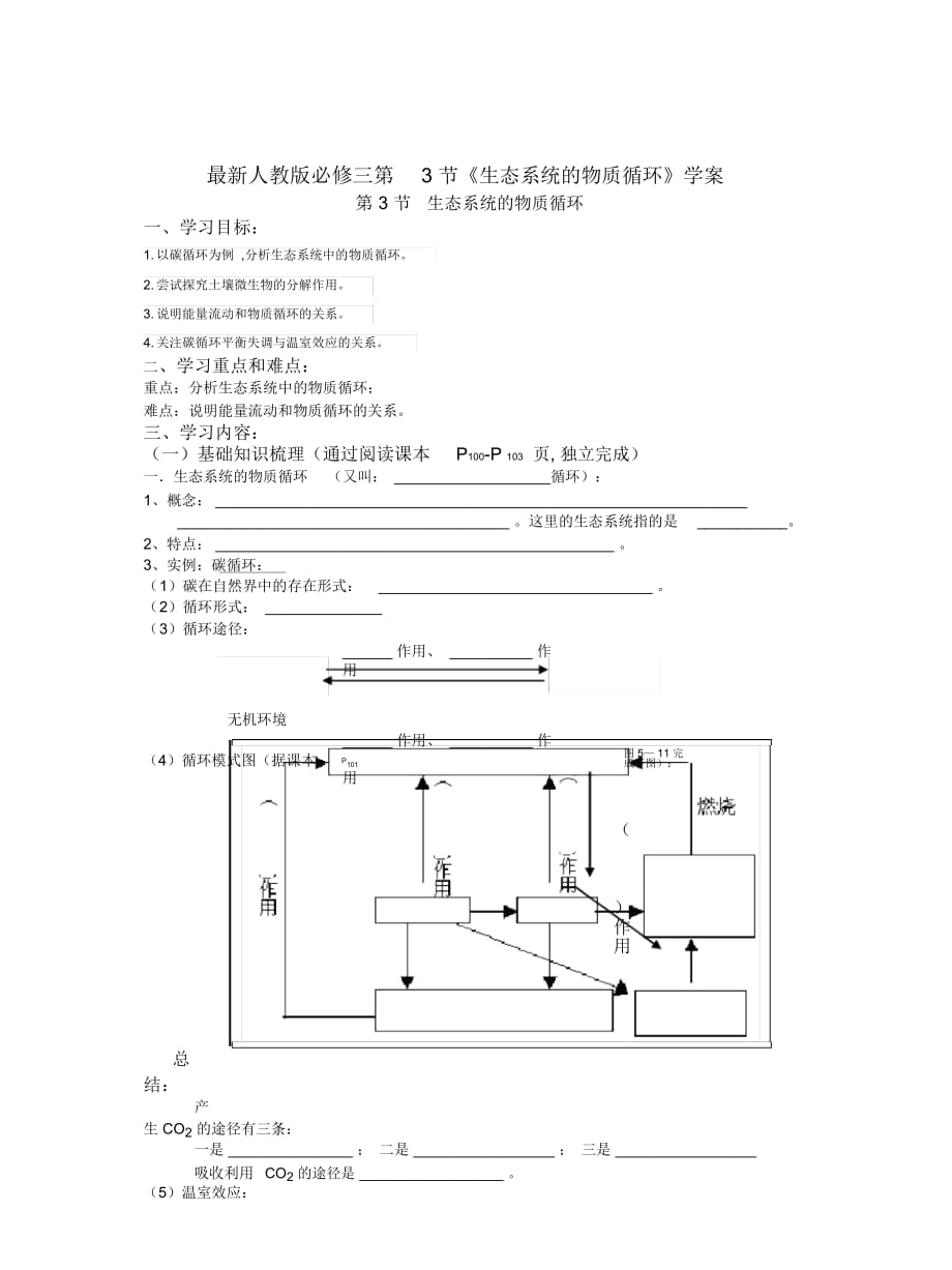 人教版必修三第3節(jié)《生態(tài)系統(tǒng)的物質(zhì)循環(huán)》學(xué)案_第1頁