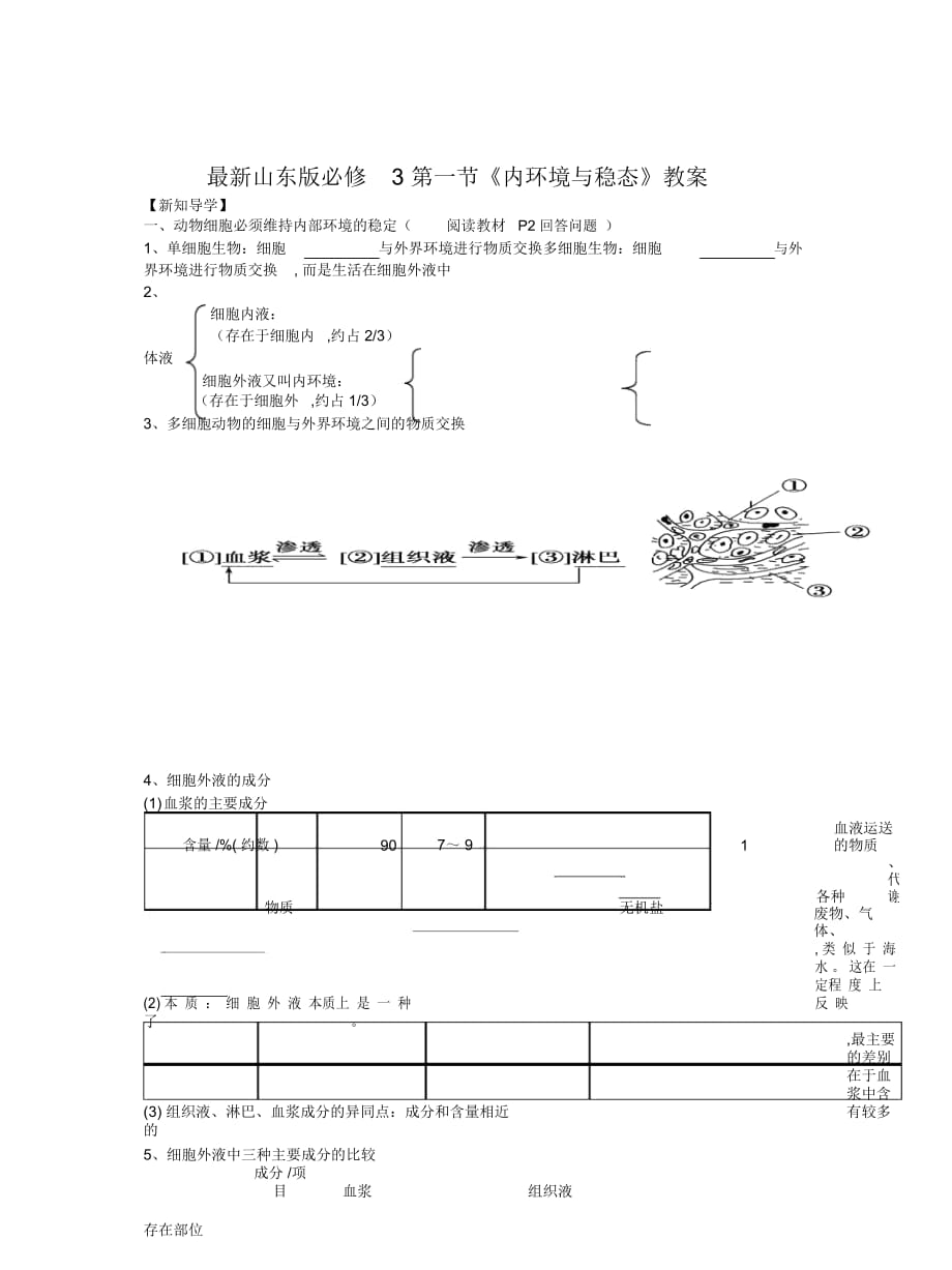 山东版必修3第一节《内环境与稳态》教案_第1页