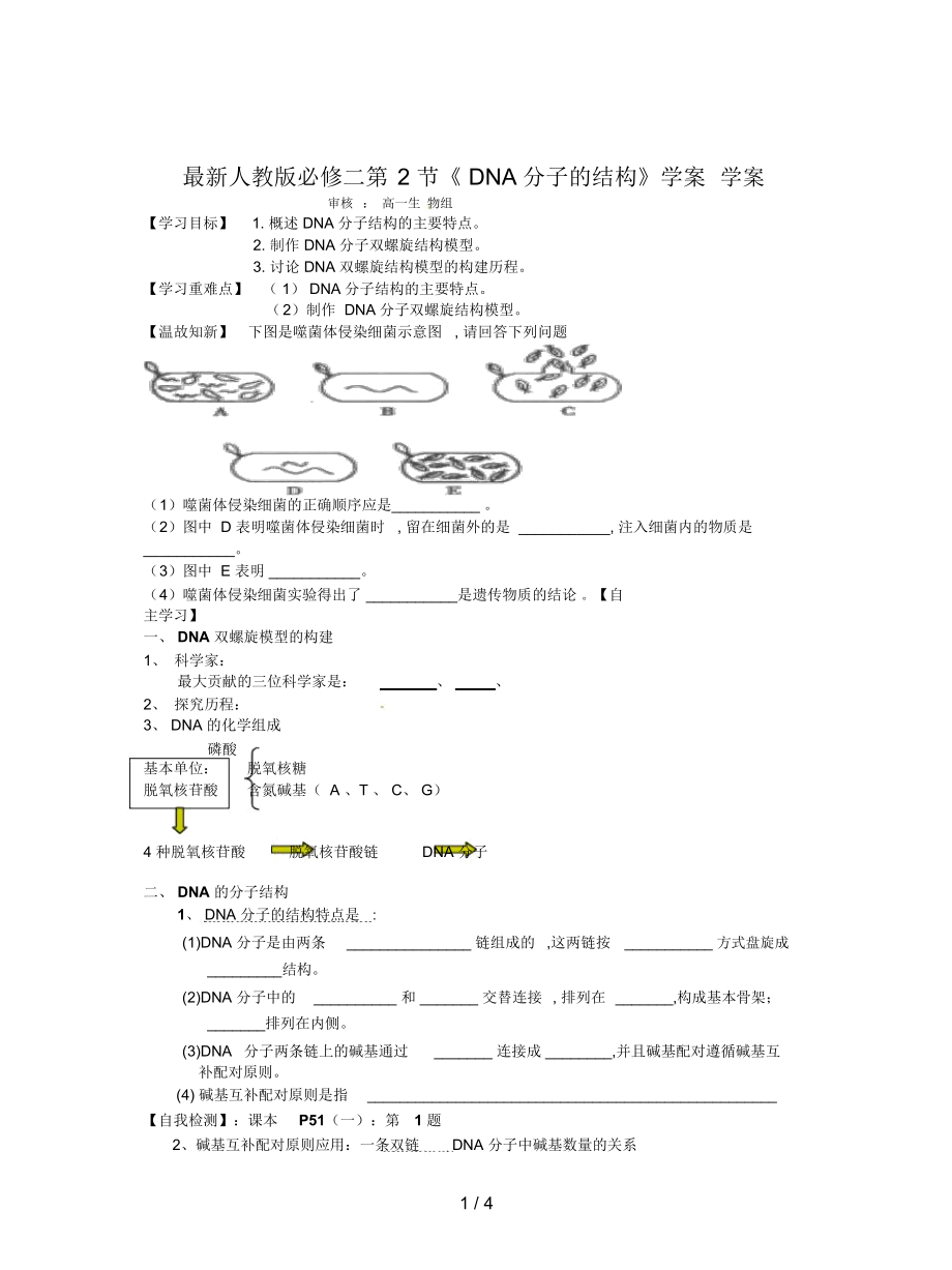 人教版必修二第2節(jié)《DNA分子的結(jié)構(gòu)》學(xué)案_第1頁