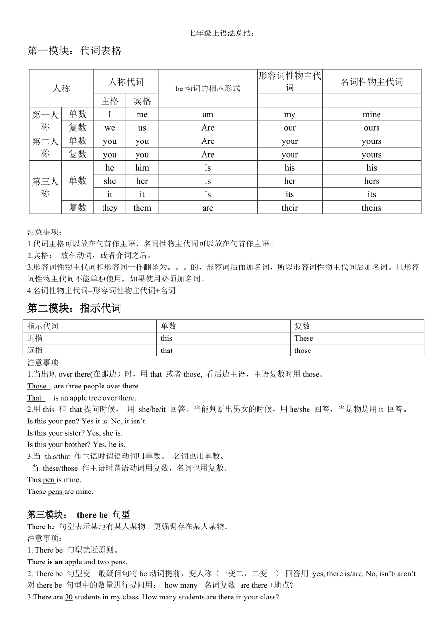 外研社七年級上冊語法總結(jié)修正版-_第1頁