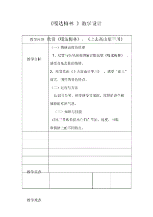 湘藝版音樂三下第4課《嘎達梅林》教案