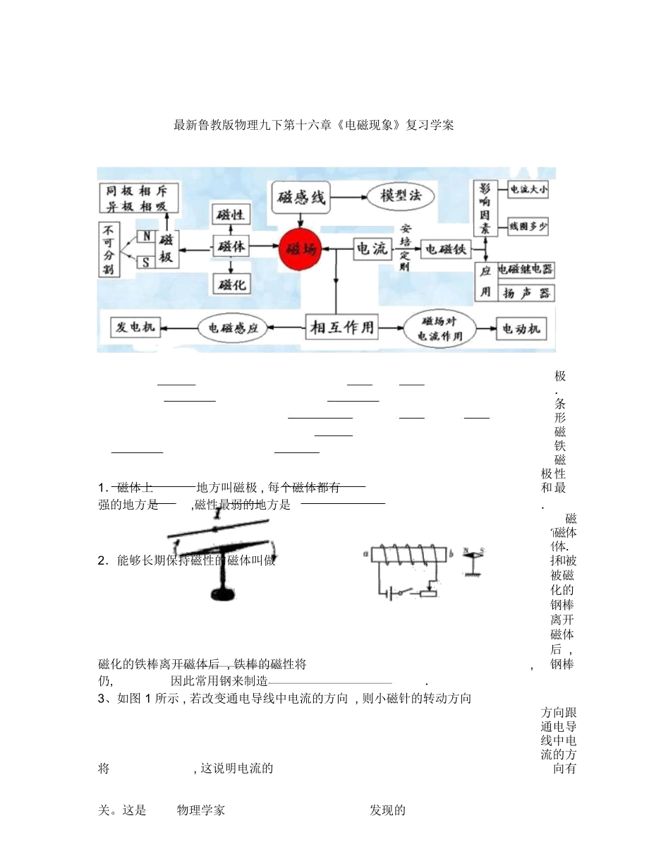 魯教版物理九下第十六章《電磁現(xiàn)象》復(fù)習(xí)學(xué)案_第1頁(yè)