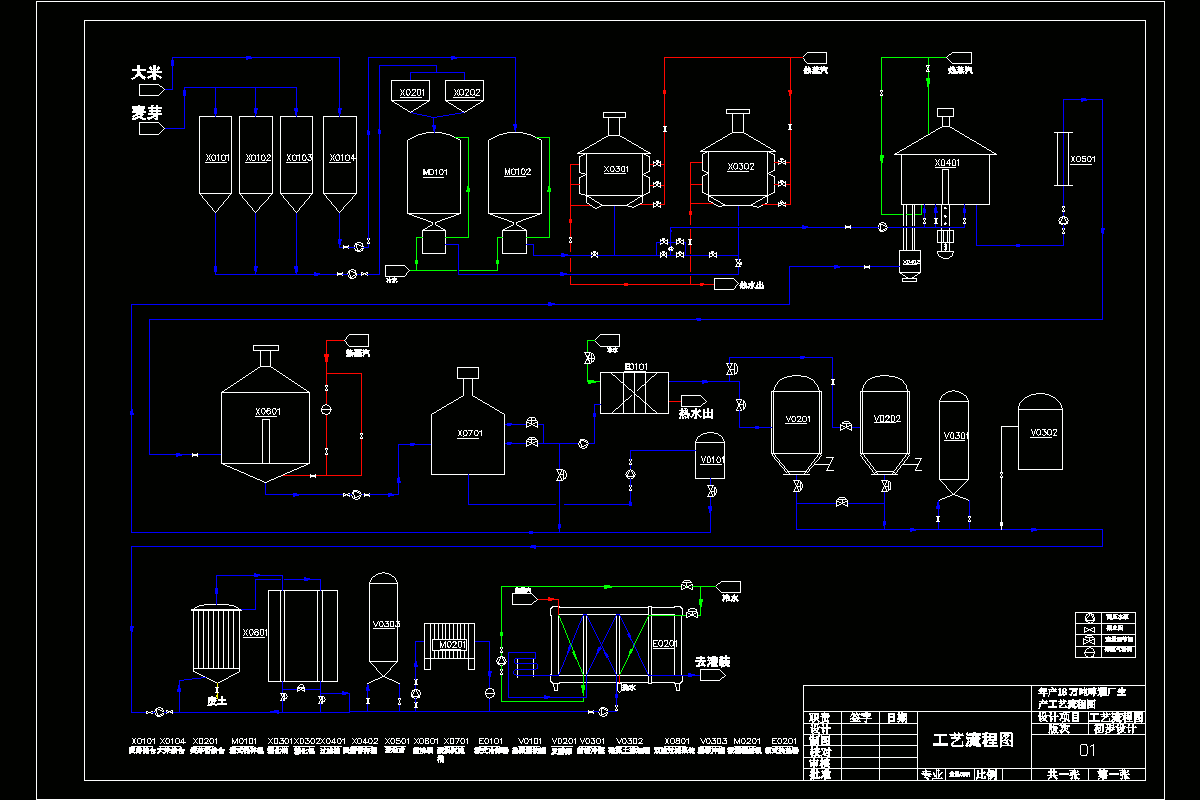 年產(chǎn)18萬(wàn)噸啤酒廠生產(chǎn)工藝流程圖cad圖紙