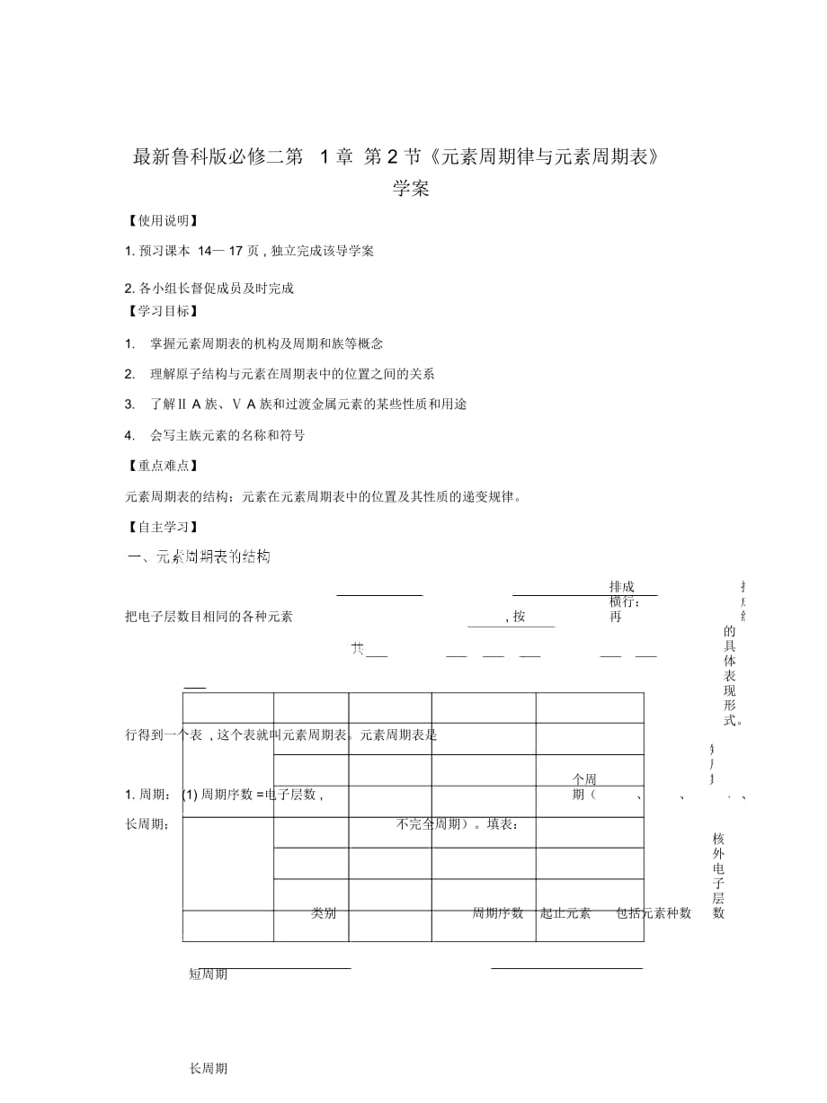 魯科版必修二第1章第2節(jié)《元素周期律與元素周期表》學(xué)案_第1頁