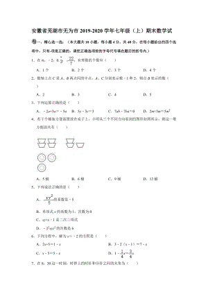 安徽省芜湖市无为市2019-2020学年七年级（上）期末数学试卷【含答案】