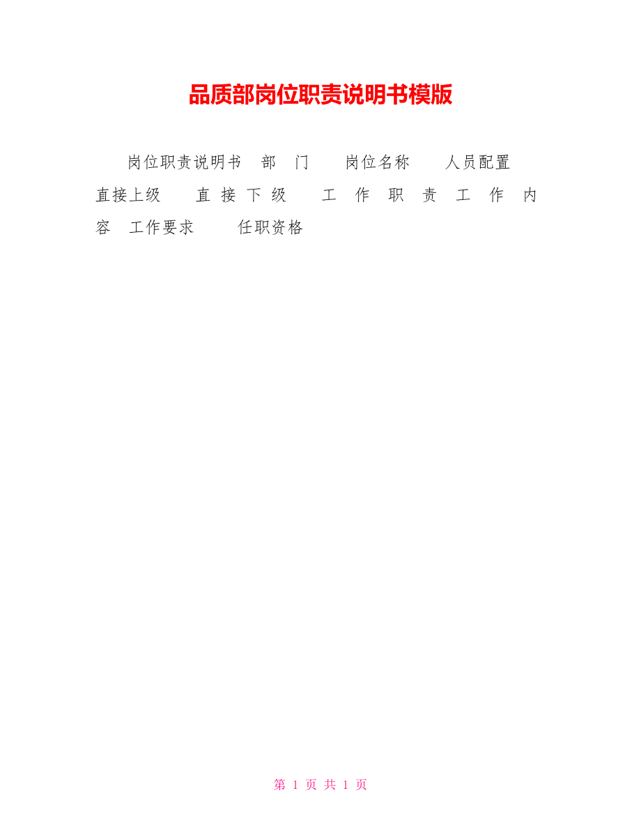 品質(zhì)部崗位職責(zé)說明書模版_第1頁