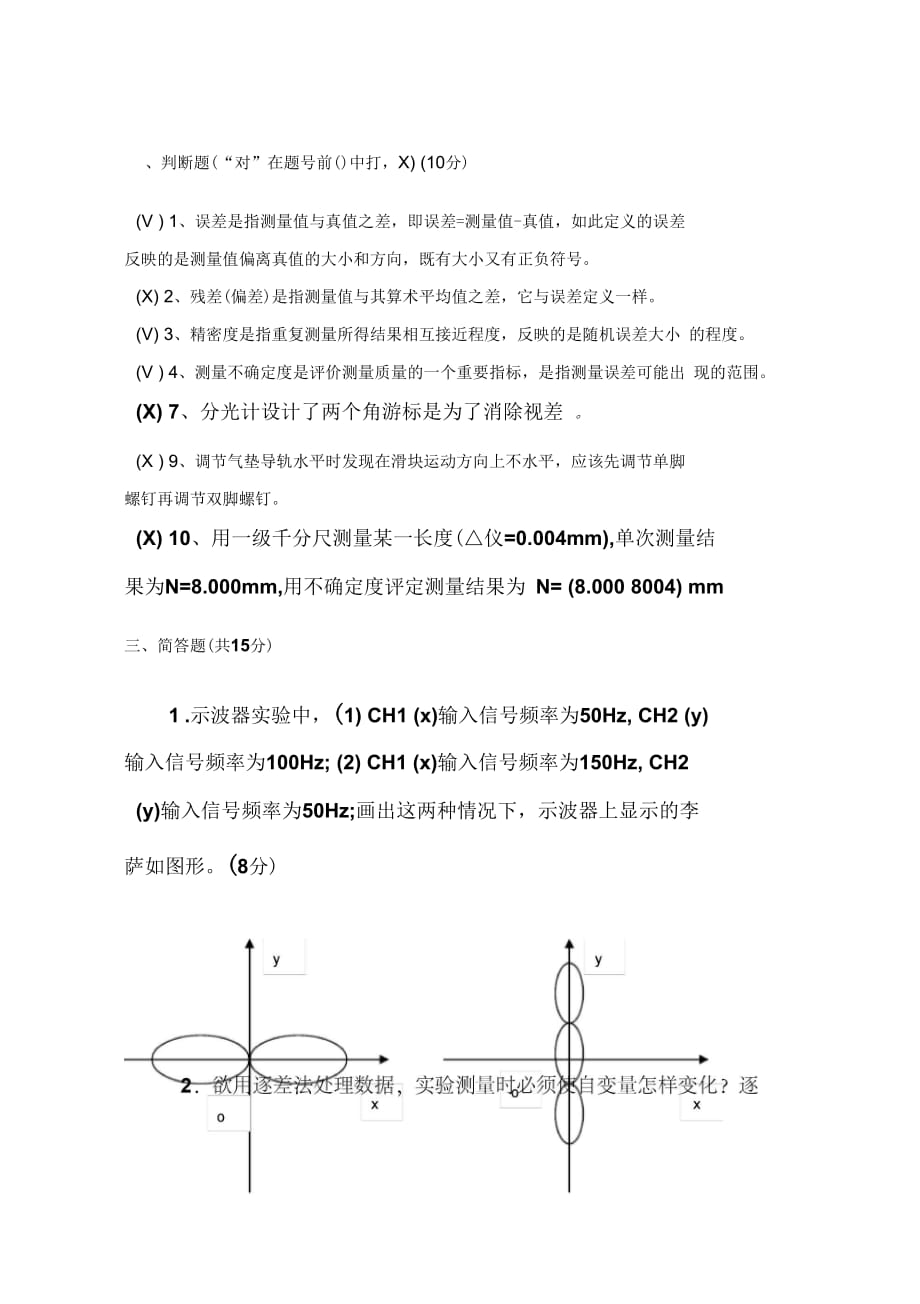 《大學物理實驗》模擬試卷及答案資料_第1頁