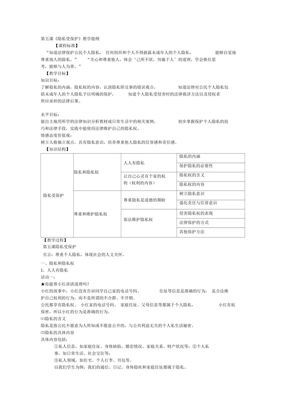 《隱私受保護(hù)》教學(xué)提綱_第1頁