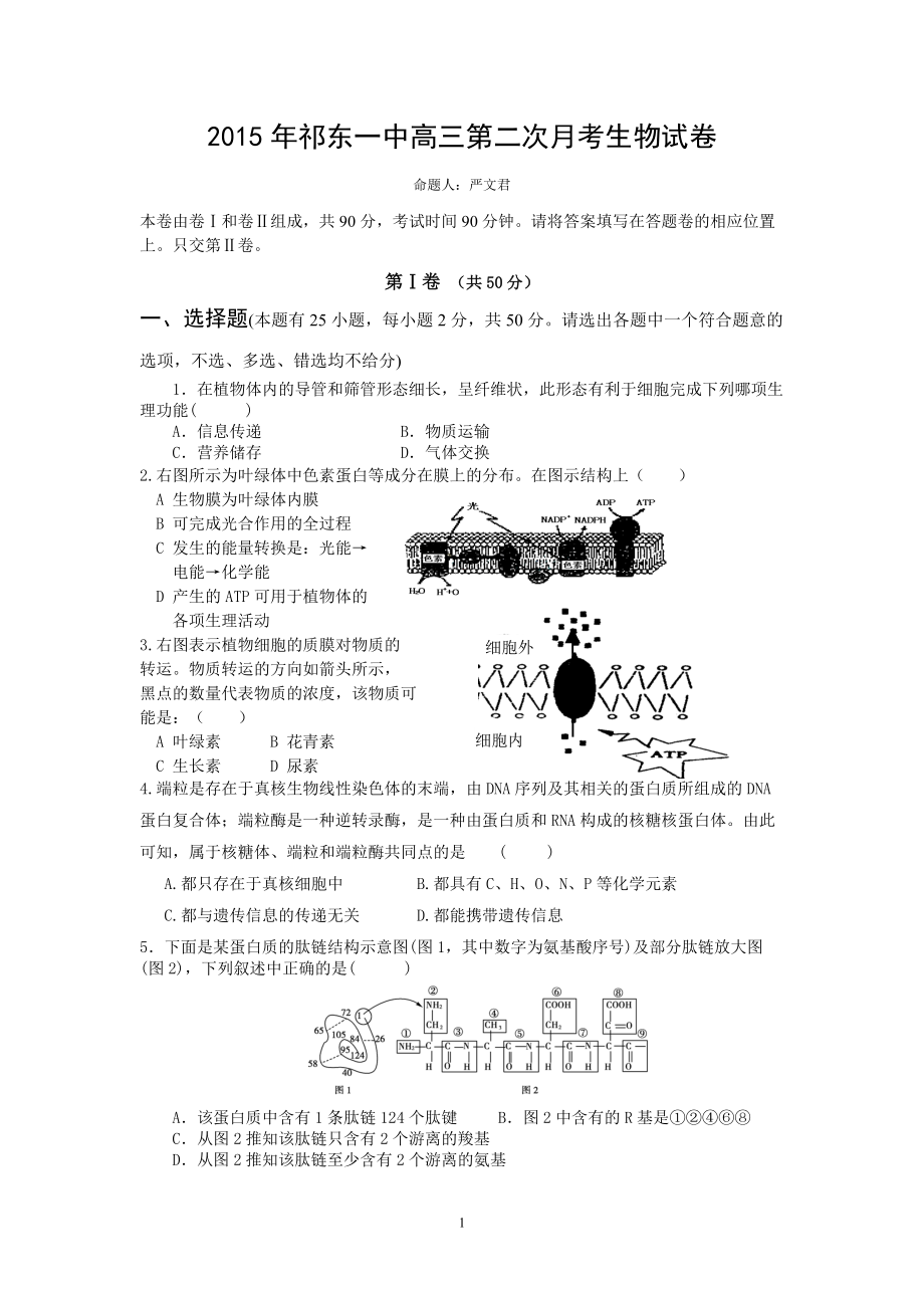 2015年祁東一中高三第二次月考生物試卷_第1頁(yè)