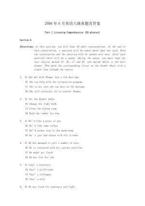 2006年6月英语六级真题及答案