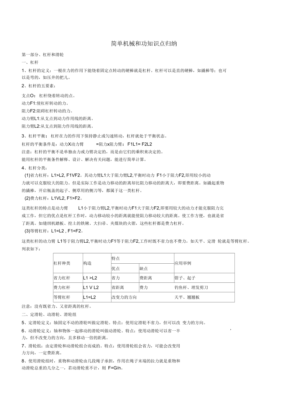 簡單機(jī)械和功知識(shí)歸納_第1頁