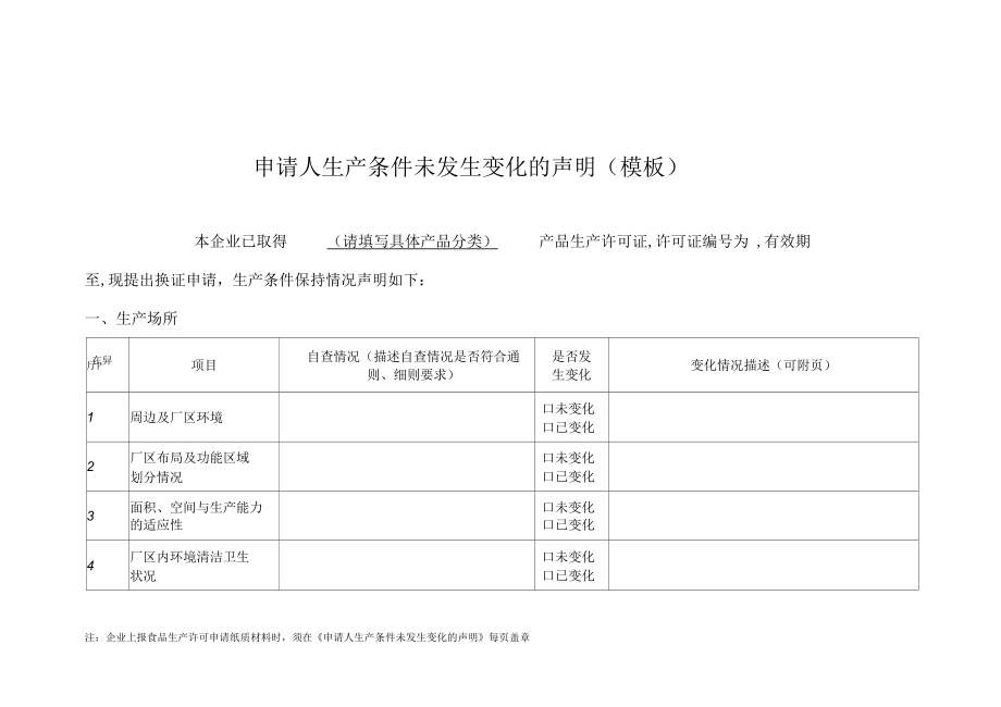 申請人生產(chǎn)條件未發(fā)生變化的聲明模板_第1頁