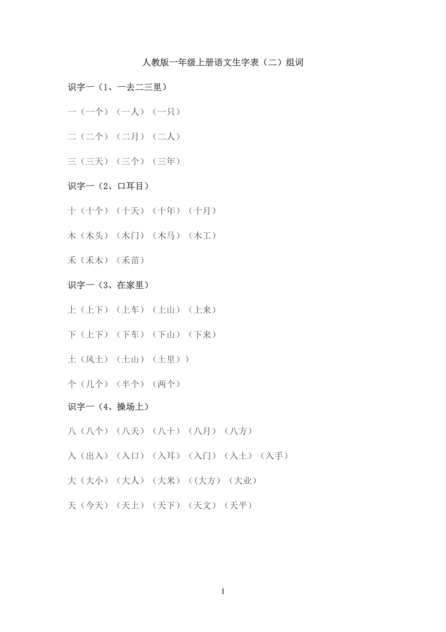 人教版一年级上册语文生字表_第1页