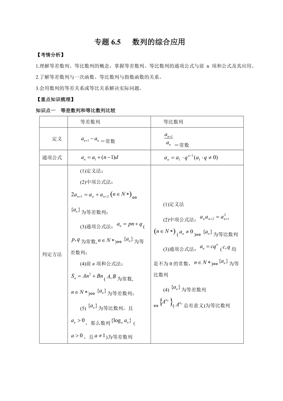 2020-2021學年高三數(shù)學一輪復習知識點專題6-5 數(shù)列的綜合應用_第1頁