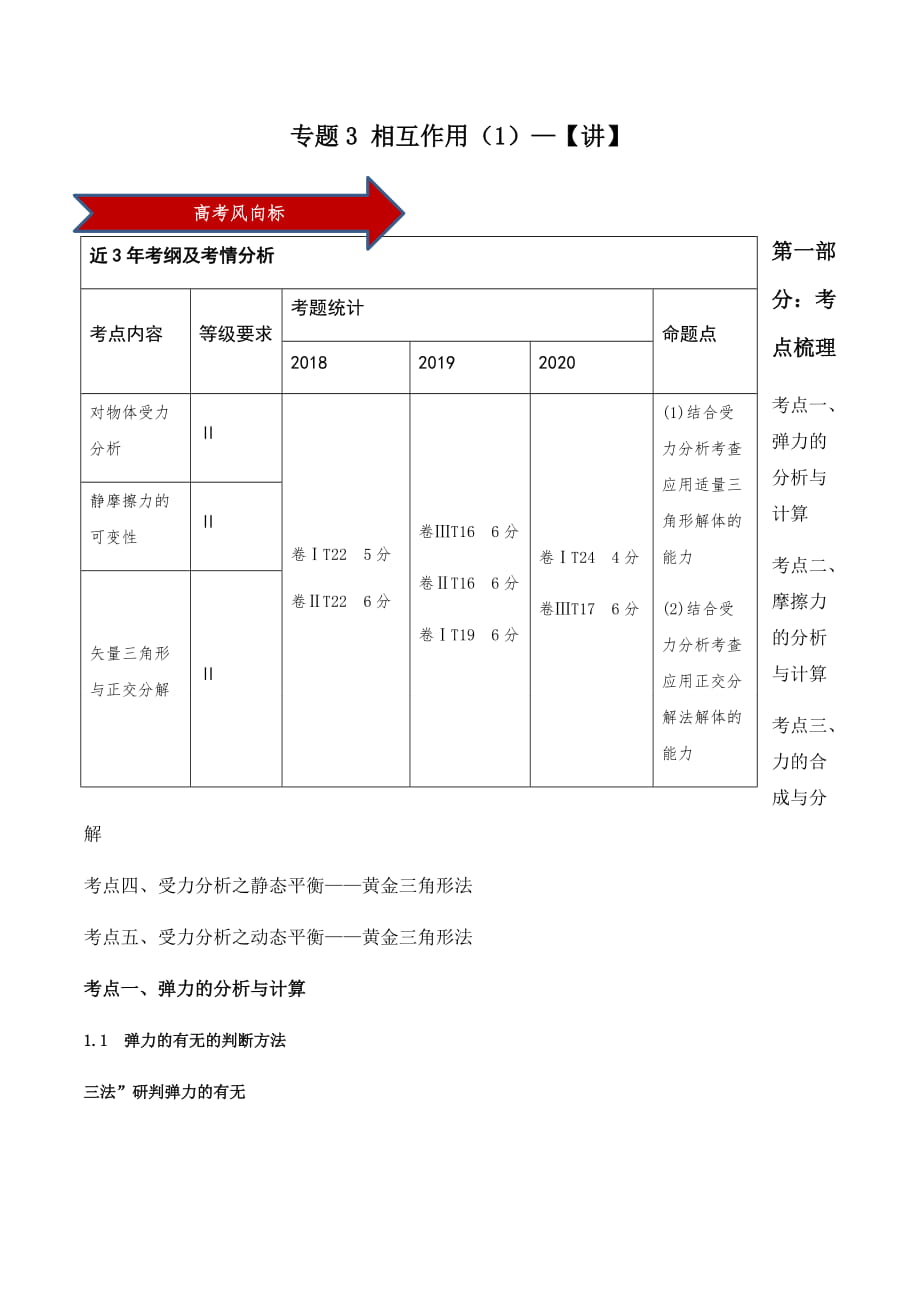 2020-2021學年高三物理一輪復習知識點專題03 相互作用（1）_第1頁