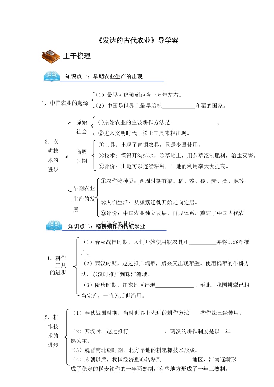 人教版高中歷史必修二第1課《發(fā)達(dá)的古代農(nóng)業(yè)》導(dǎo)學(xué)案正式版_第1頁(yè)