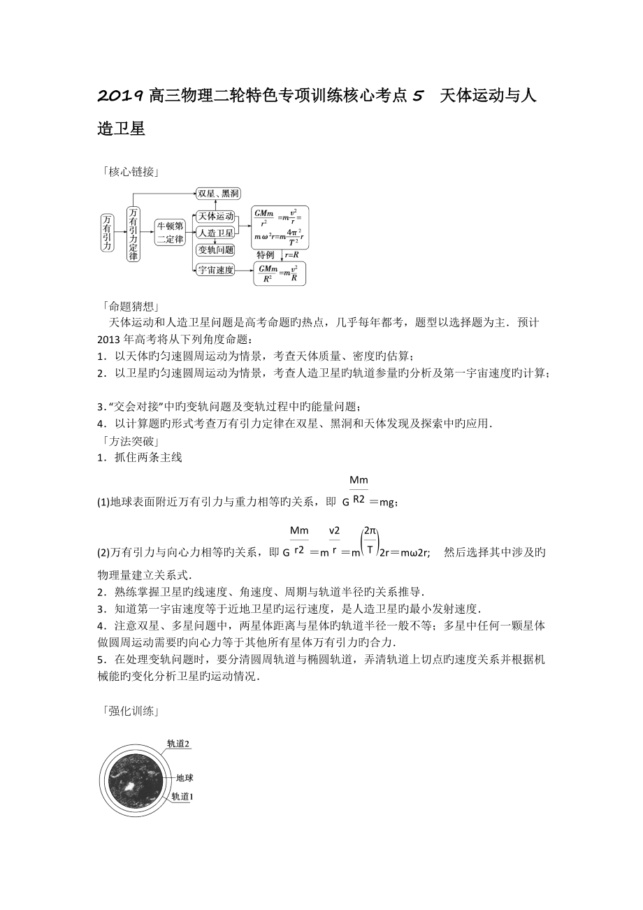 2019高三物理二轮特色专项训练核心考点5 天体运动与人造卫星_第1页