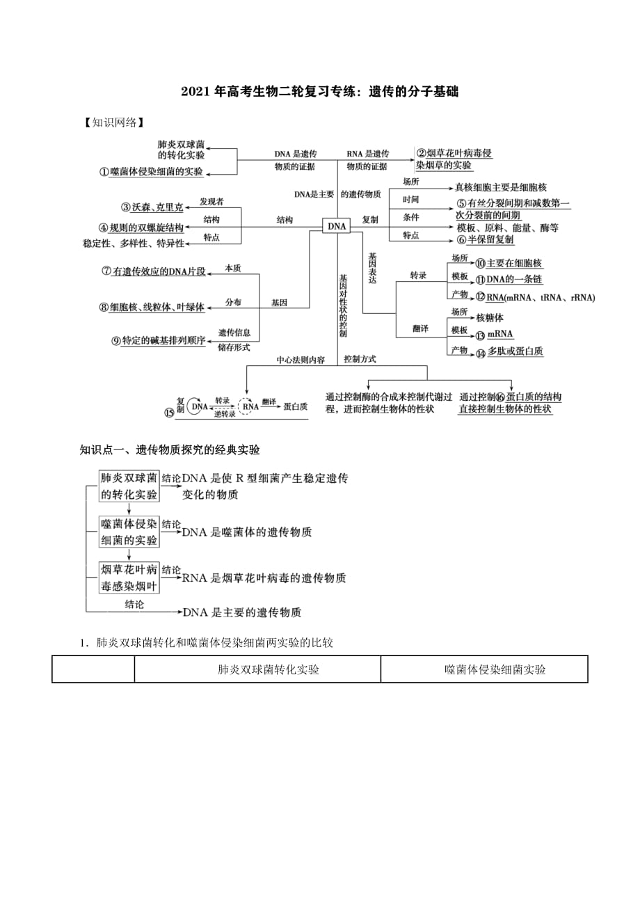 2021年高考生物二轮复习专练：遗传的分子基础_第1页