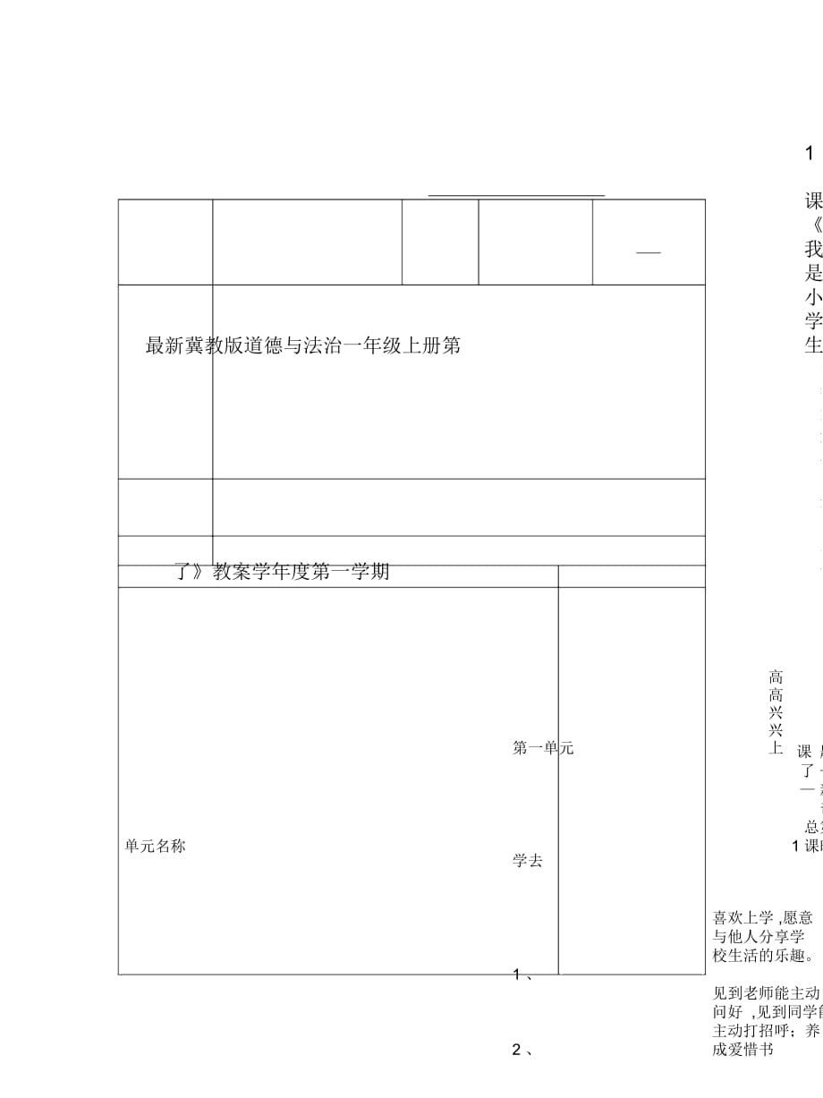 冀教版道德與法治一年級(jí)上冊(cè)第1課《我是小學(xué)生了》教案_第1頁