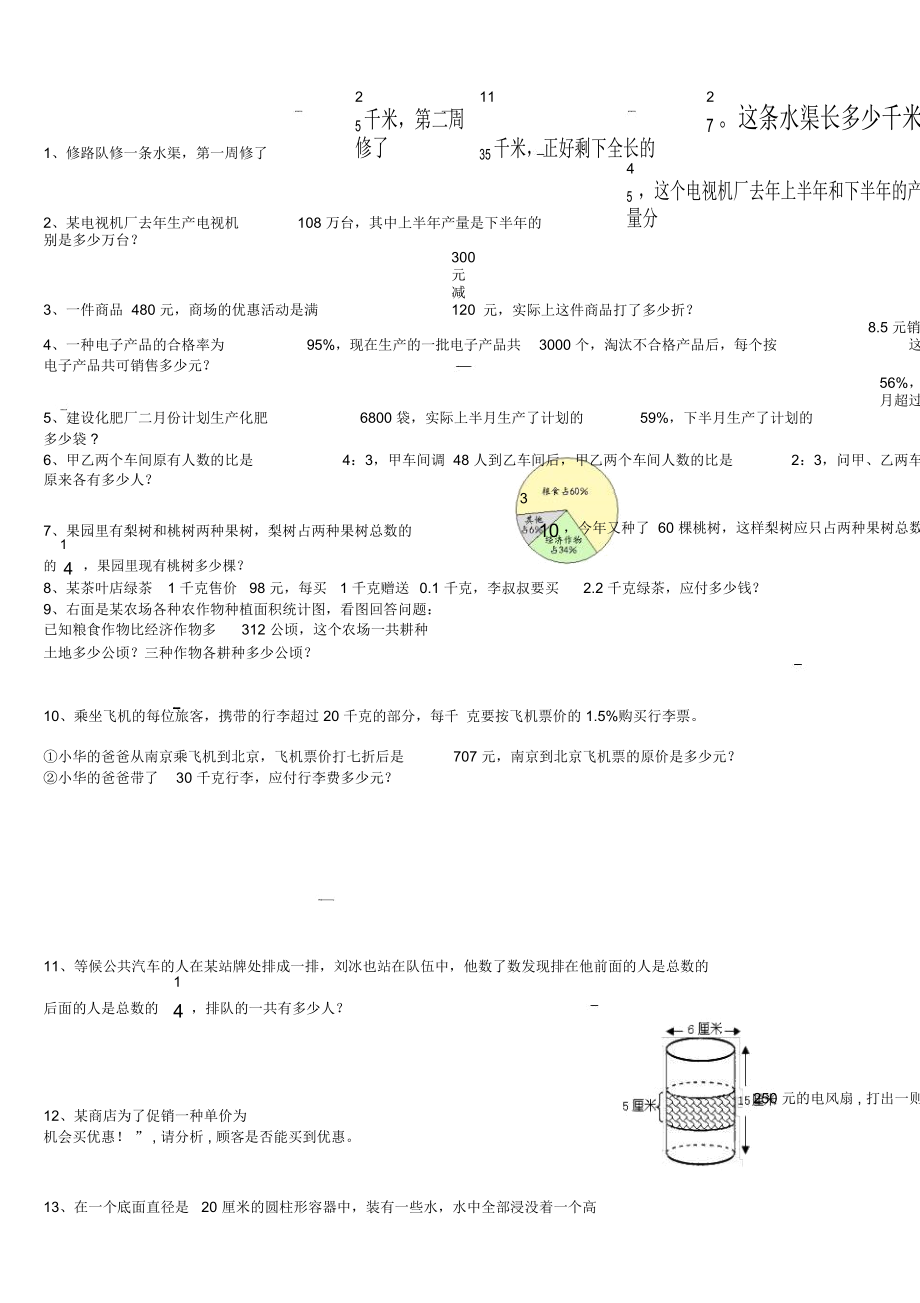 六年级数学下《解决问题复习》题选_第1页