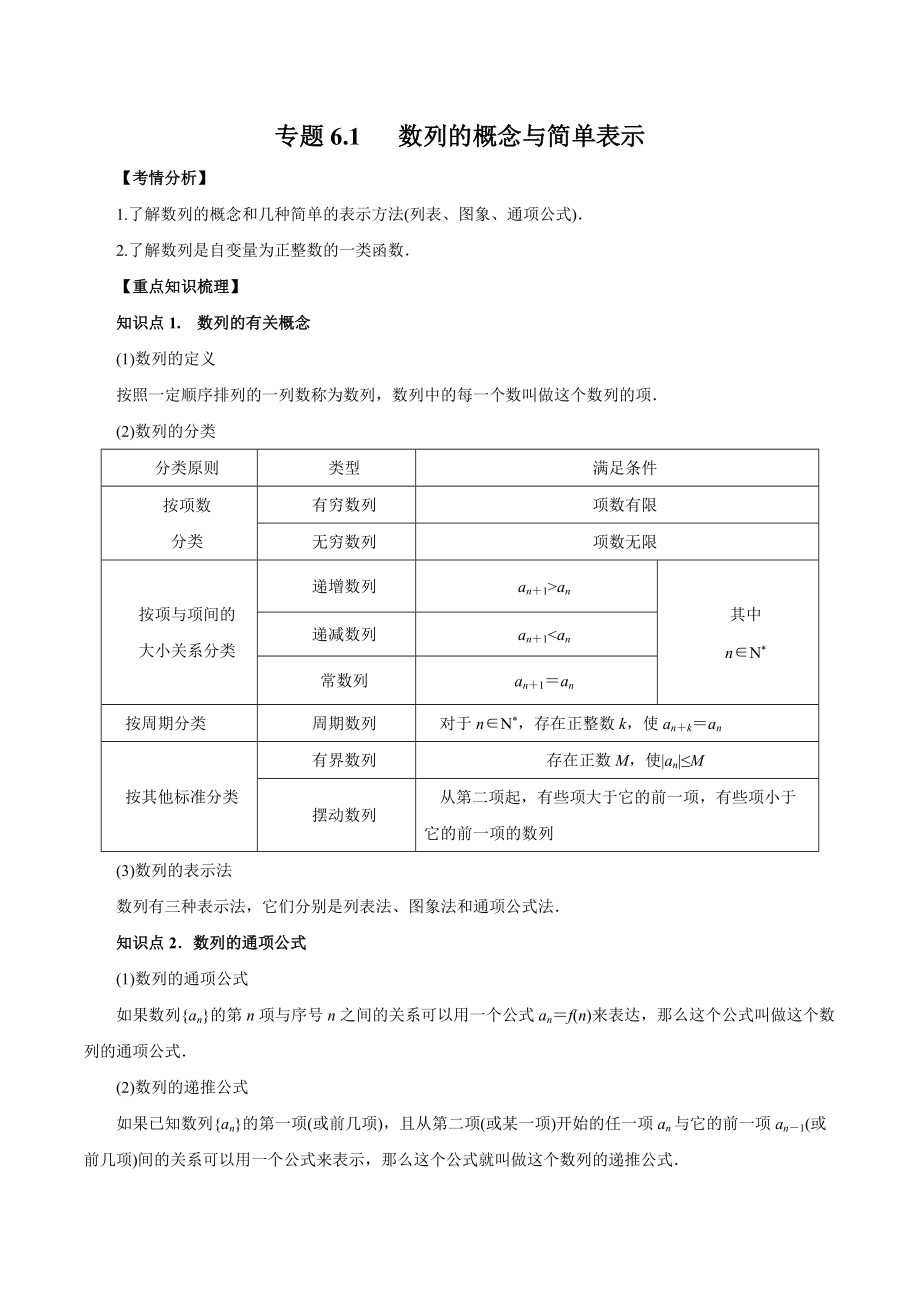 2020-2021学年高三数学一轮复习知识点专题6-1 数列的概念与简单表示_第1页