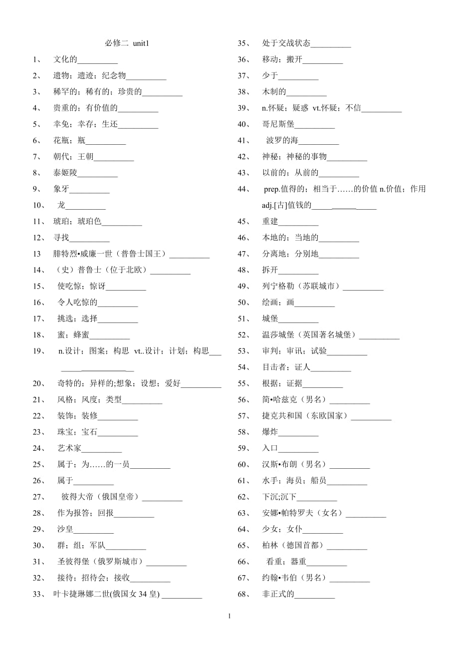 人教版高中英語_必修2單詞默寫_第1頁