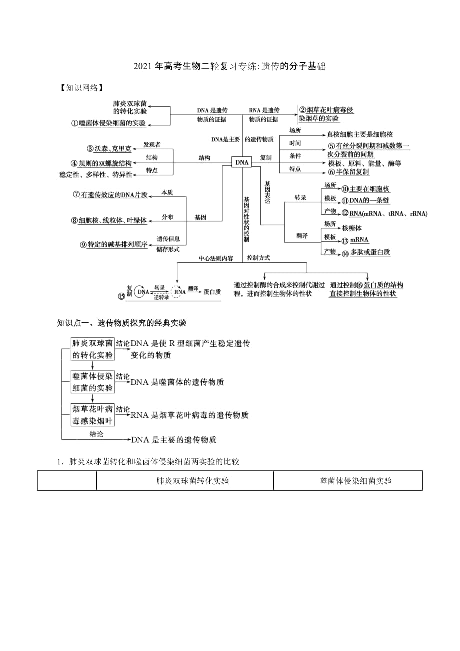 2021年高考生物二轮复习专练：遗传的分子基础_第1页