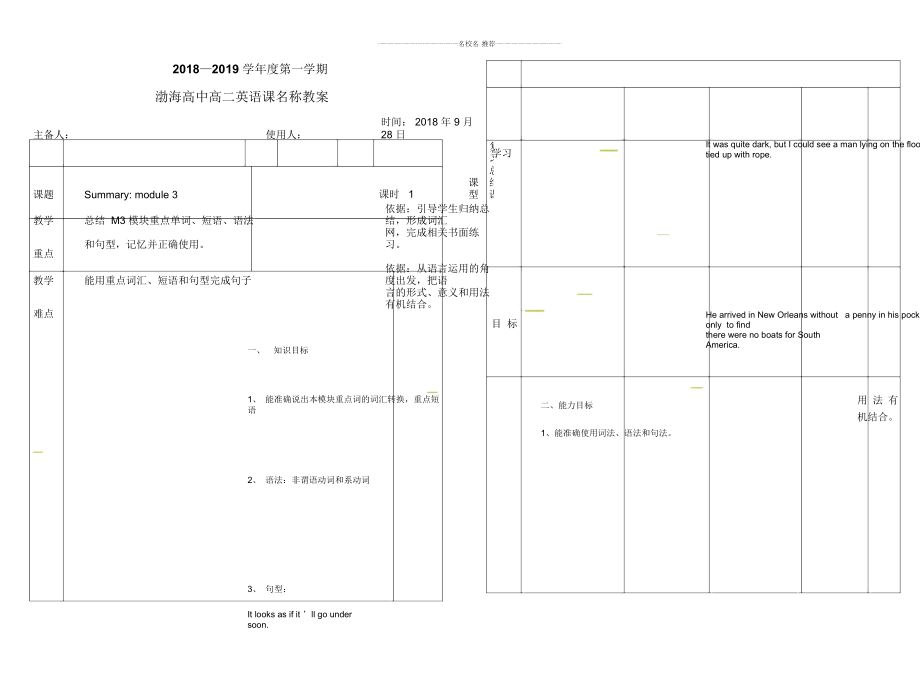 遼寧省大連渤海高級中學(xué)外研版高二英語必修五精編教案：Module3AdventureinLiteratureandtheCinema第八課時_第1頁