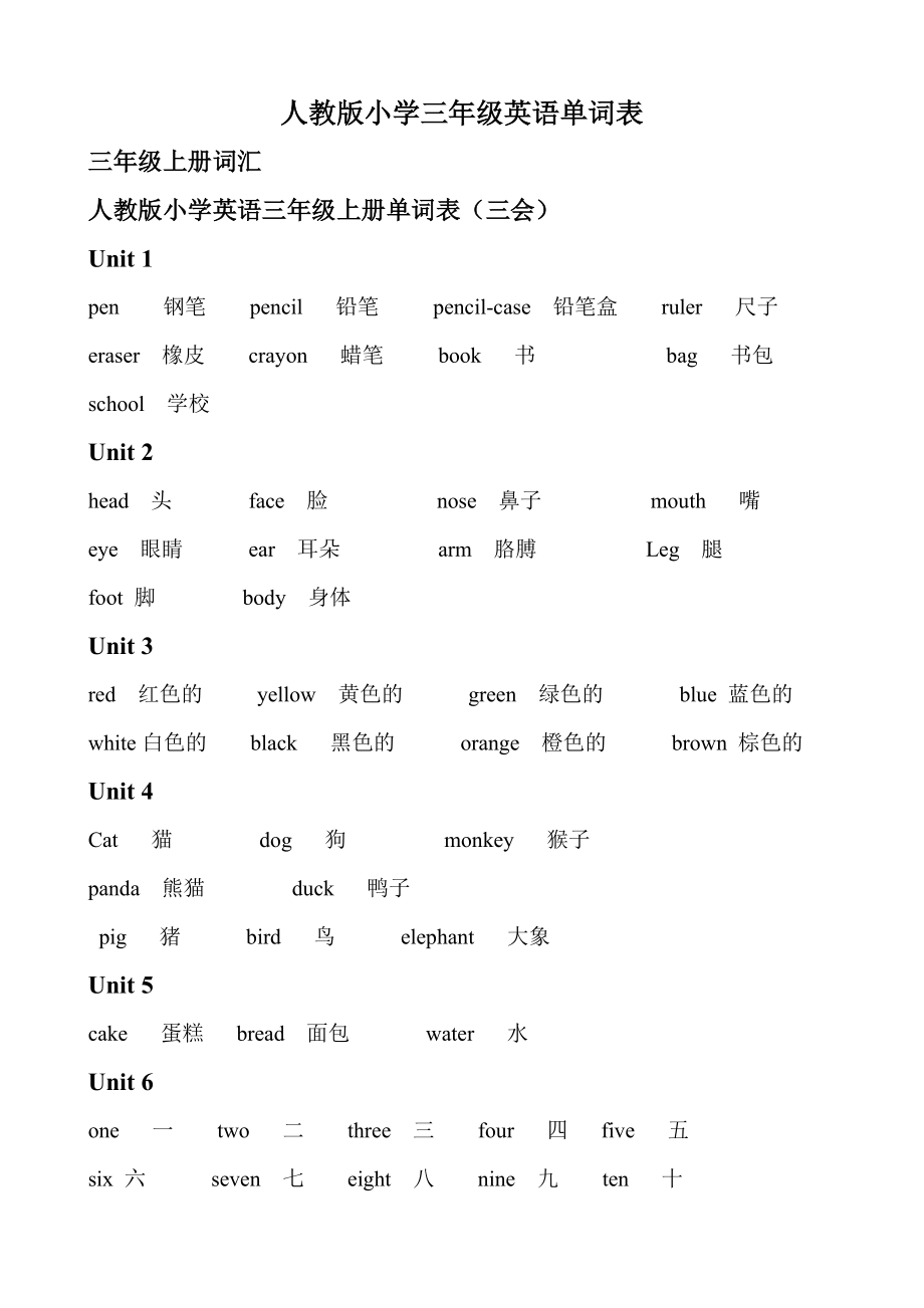 人教版小學(xué)三年級(jí)全冊(cè)英語(yǔ)單詞匯總_第1頁(yè)