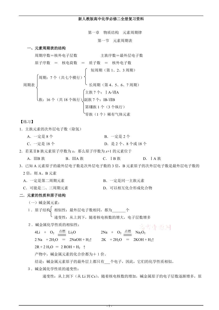 新人教版高中化學(xué)必修二全冊(cè)知識(shí)點(diǎn)總結(jié)_第1頁(yè)