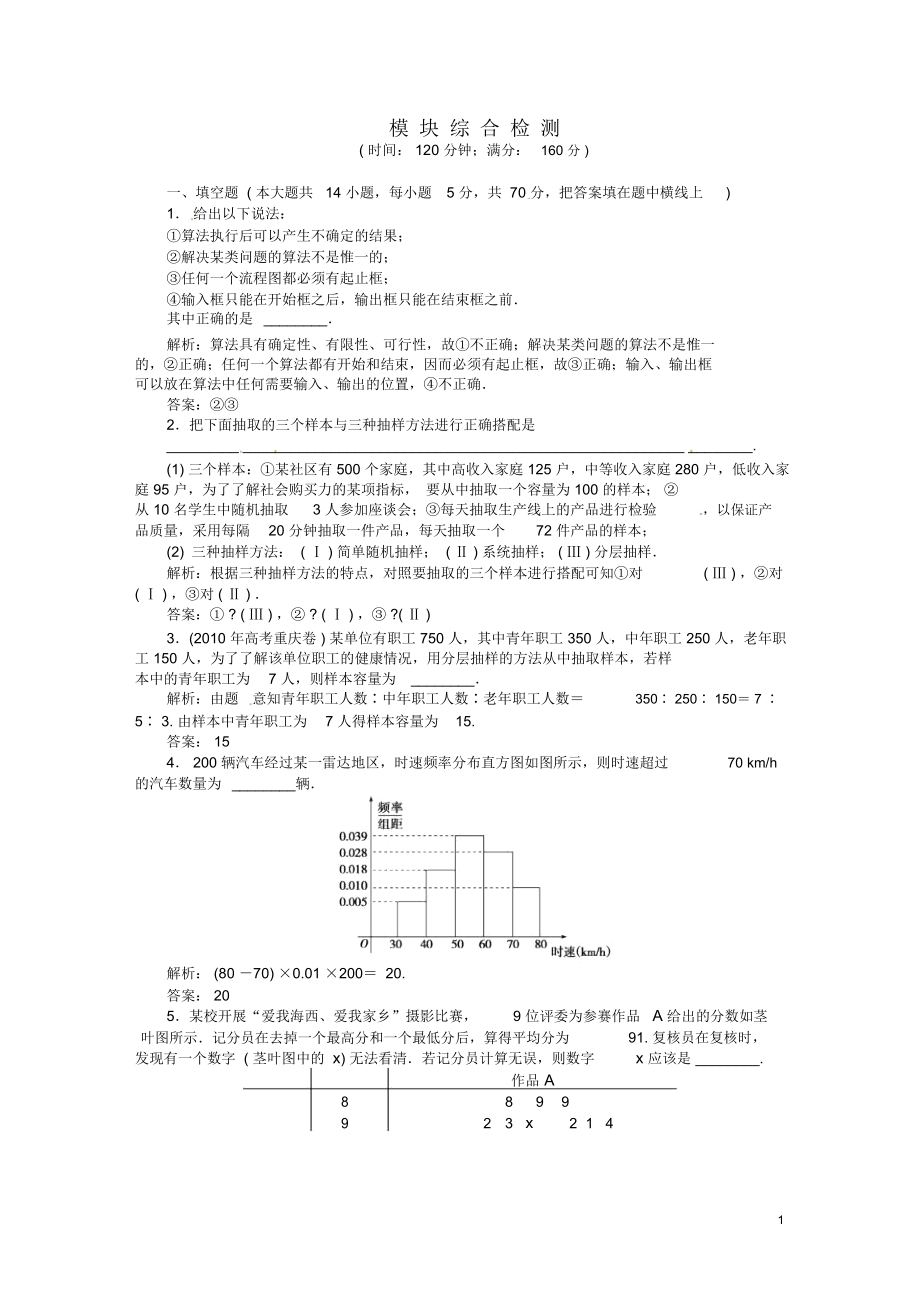 高中數(shù)學(xué)《第三章概率》模塊綜合檢測蘇教版必修3_第1頁