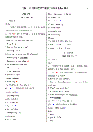 北京版小學(xué)英語三年級(jí)下冊(cè)單元重點(diǎn)