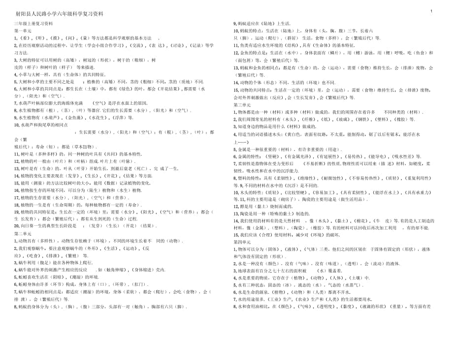 苏教版六年级科学总复习资料_第1页