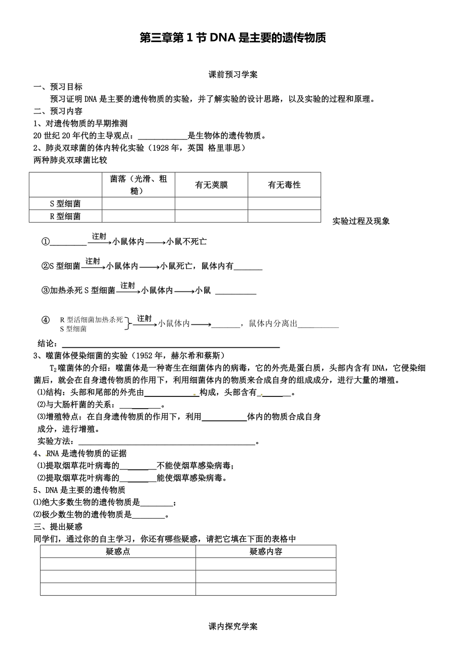 高中生物必修二第三章第1節(jié)《DNA是主要的遺傳物質(zhì)》導(dǎo)學(xué)案_第1頁