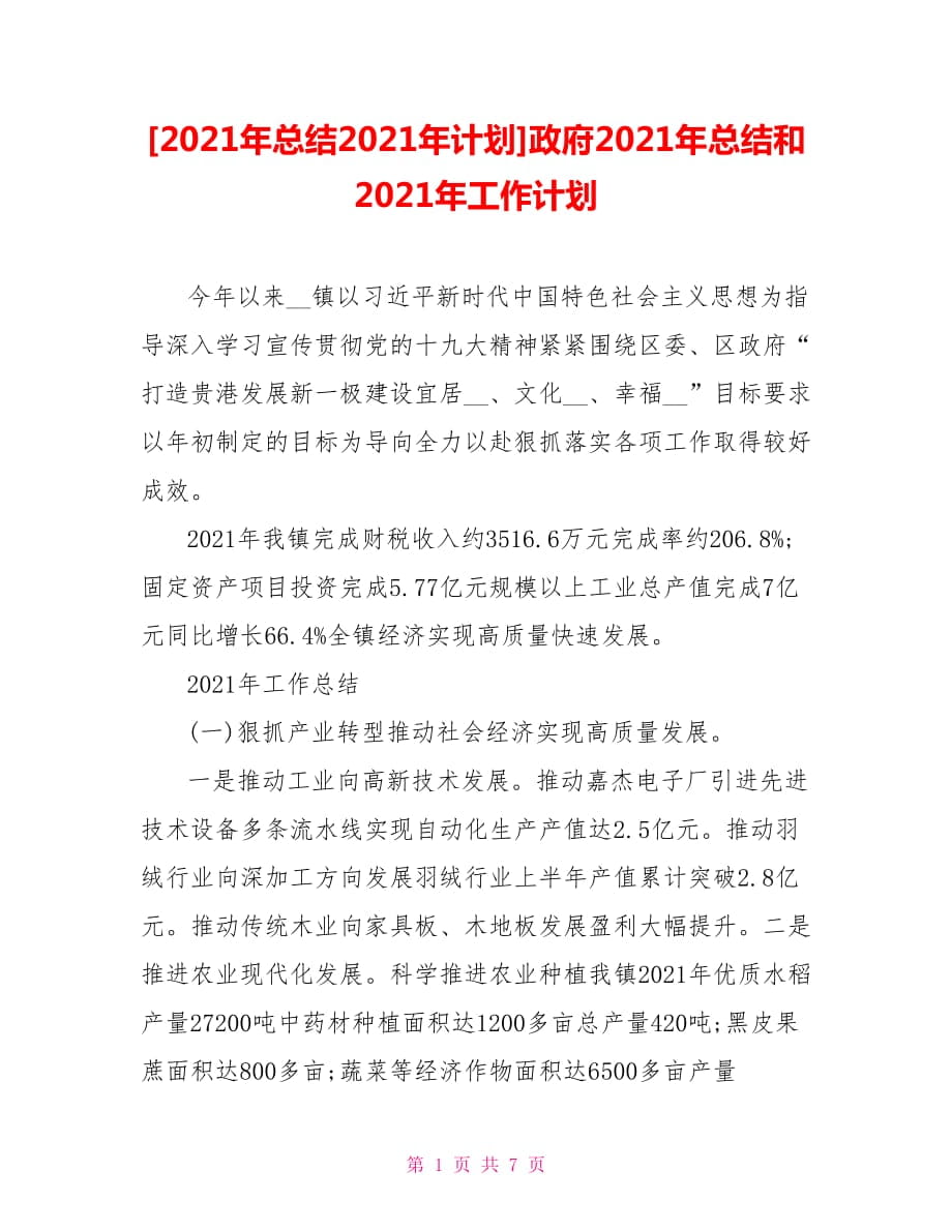 [2021年總結(jié)2021年計(jì)劃]政府2021年總結(jié)和2021年工作計(jì)劃_第1頁