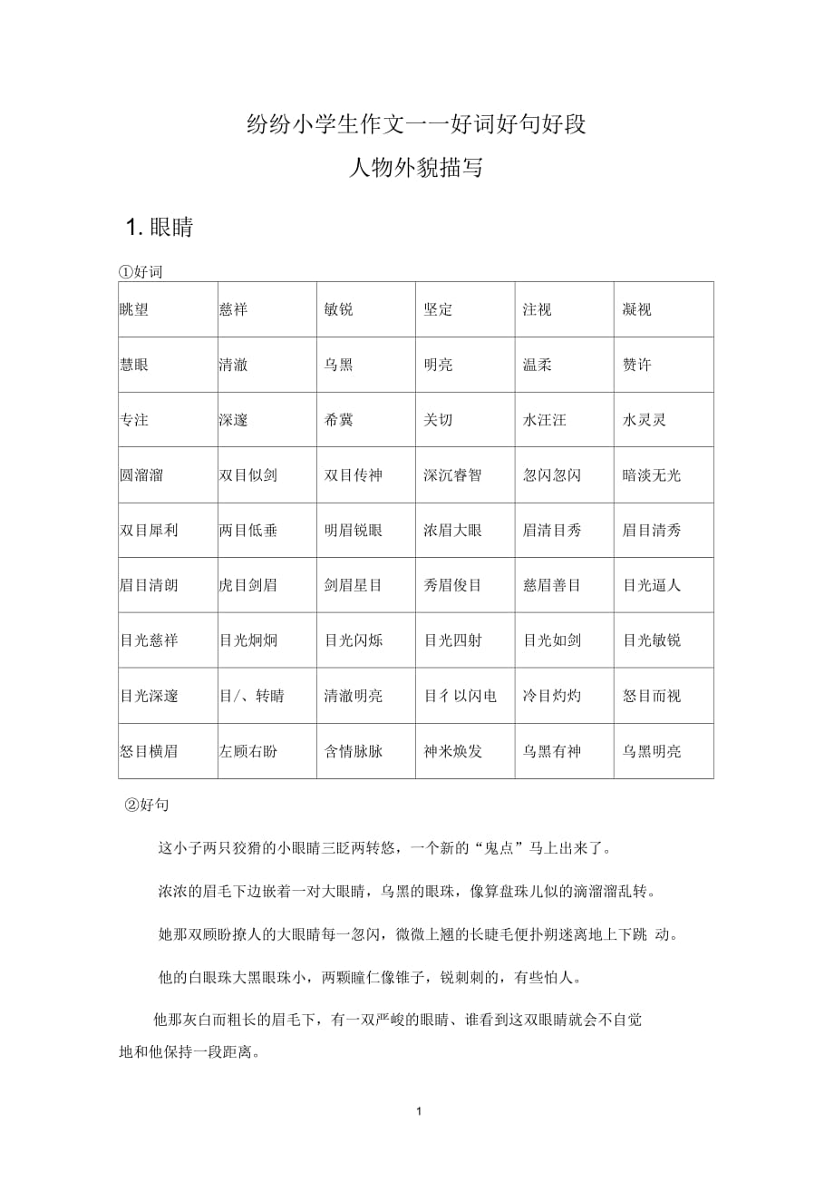 小学生作文好词好句好段(写人篇)_第1页