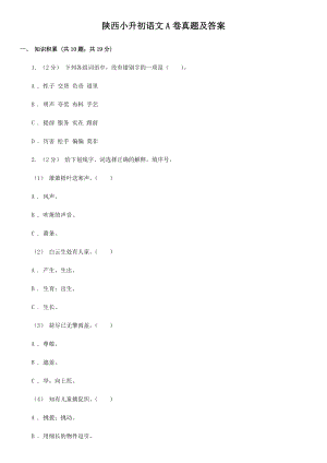 2021-2022年陜西小升初語文A卷全真模擬真題及答案