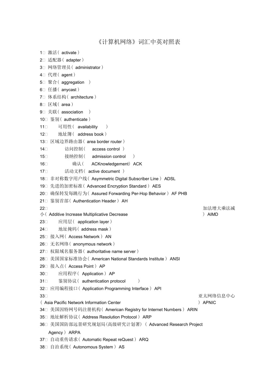 謝希仁版《計算機網(wǎng)絡(luò)》詞匯中英對照表_第1頁