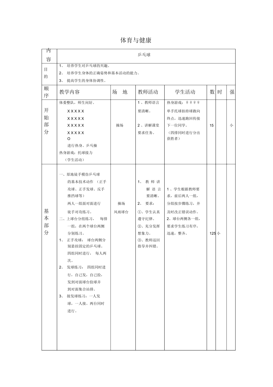 乒乓球教案 體育與健康_第1頁