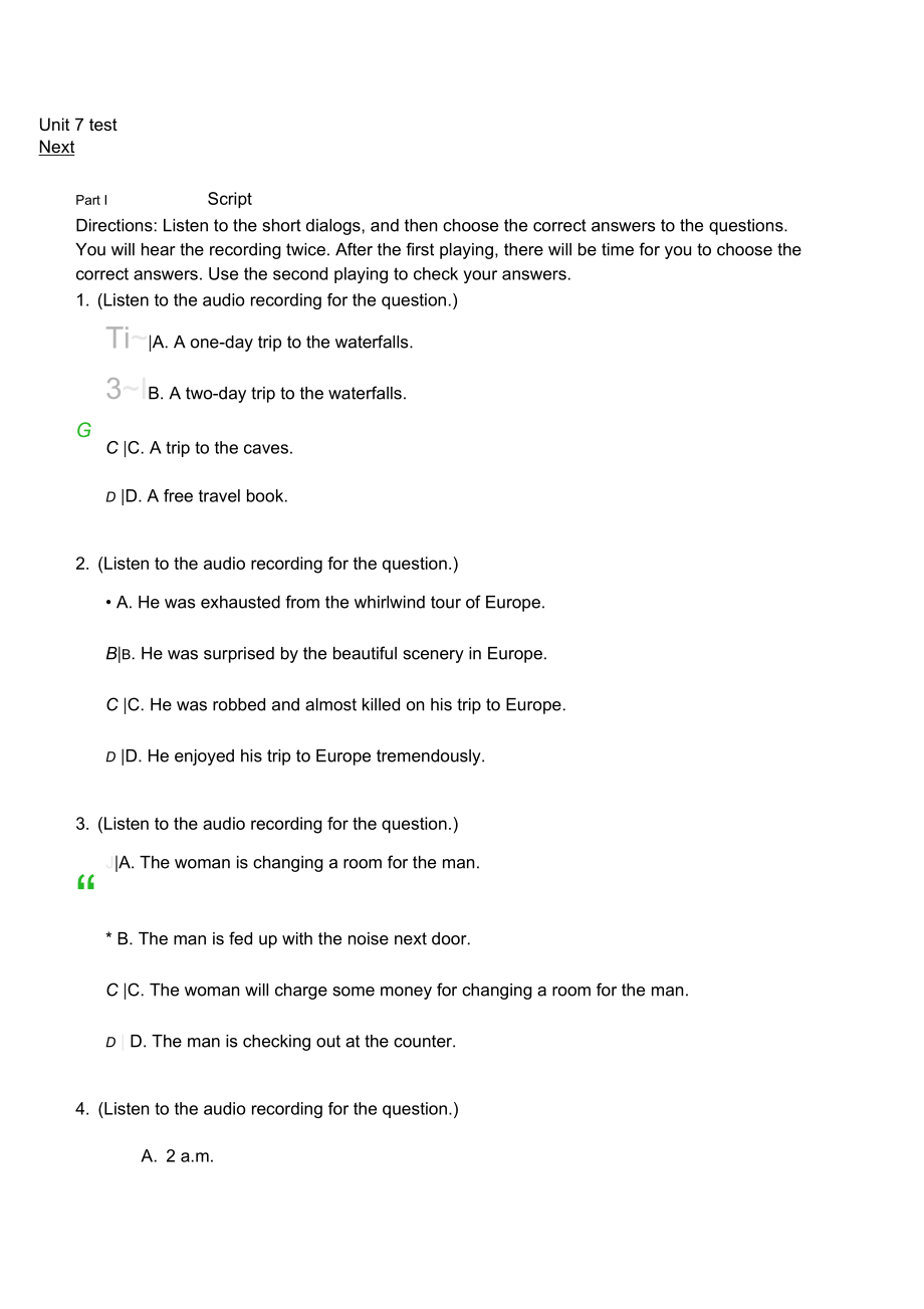 新視野大學(xué)英語視聽說教程4(第二版)Unit-7-test答案_第1頁