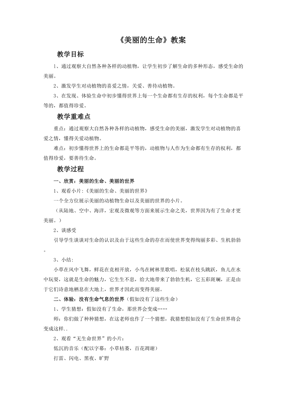 《美麗的生命》教案1_第1頁