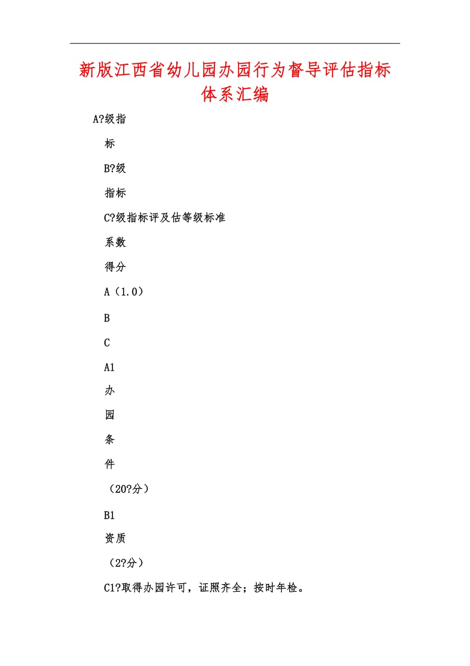 新版江西省幼儿园办园行为督导评估指标体系汇编_第1页