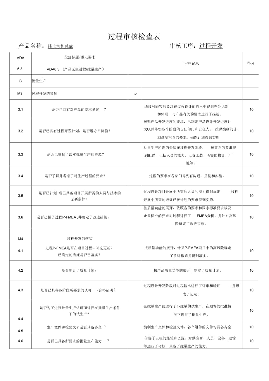 过程审核检查表格OK_第1页