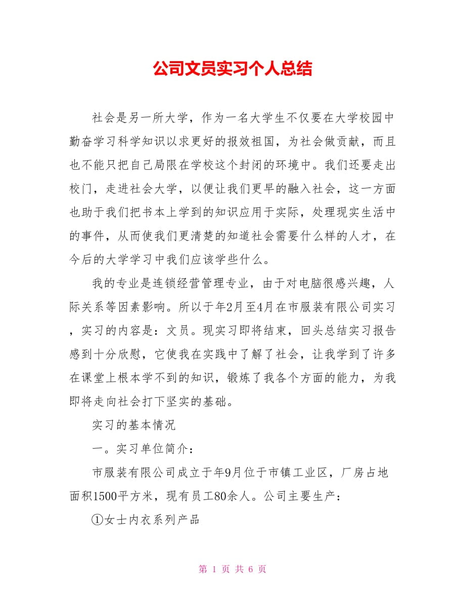 公司文员实习个人总结_第1页