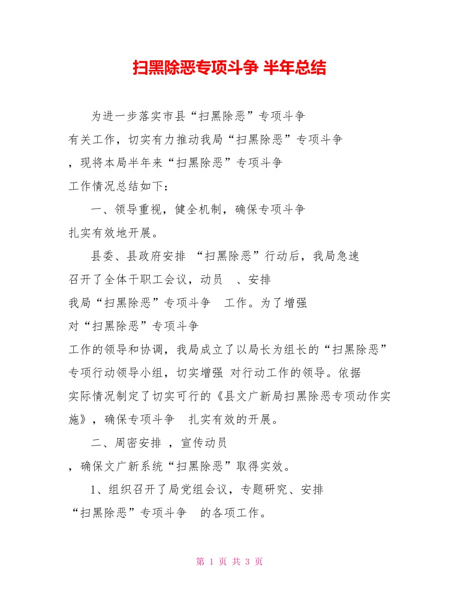 扫黑除恶专项斗争 半年总结_第1页