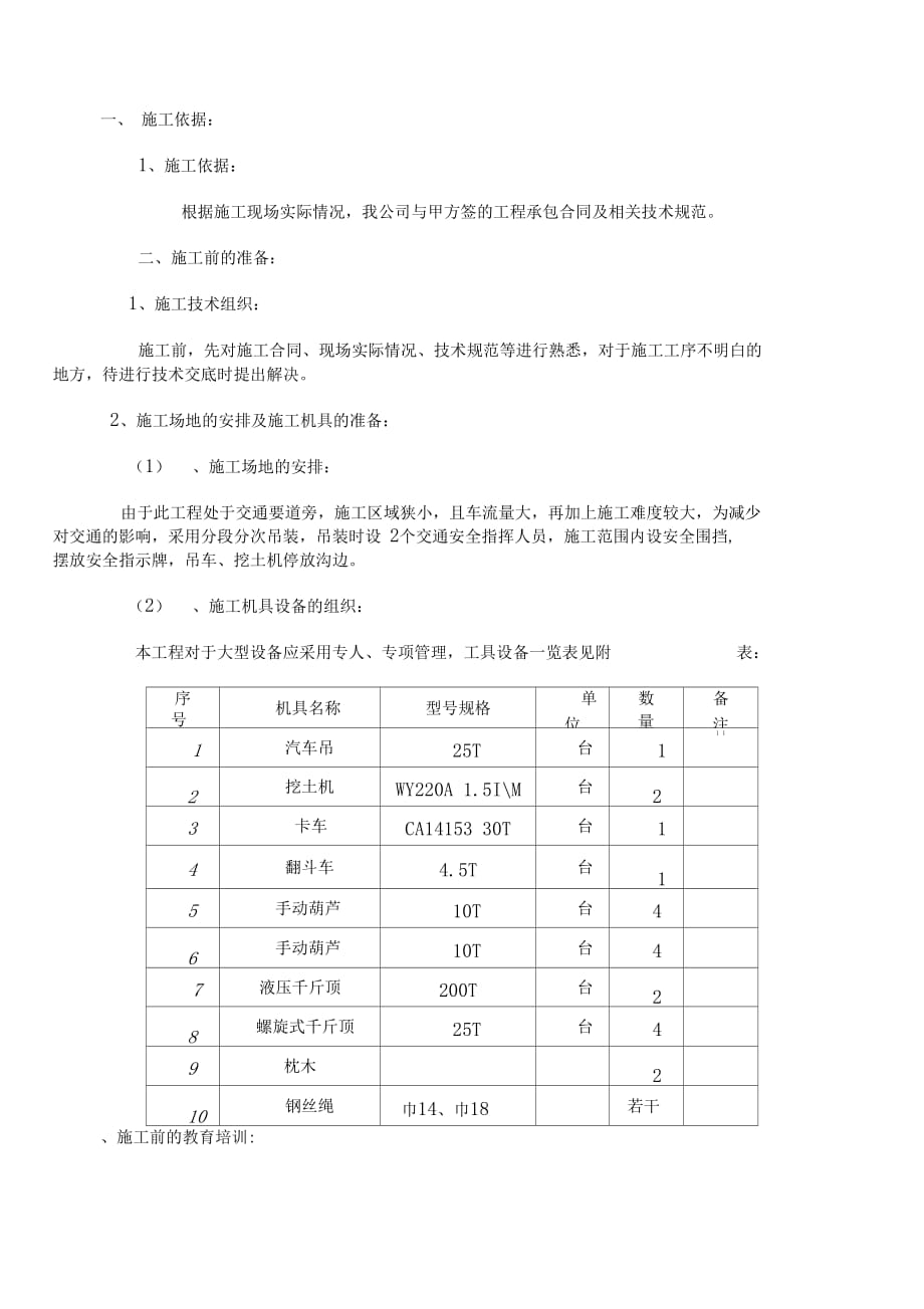 市政道路管道吊装施工方案_第1页