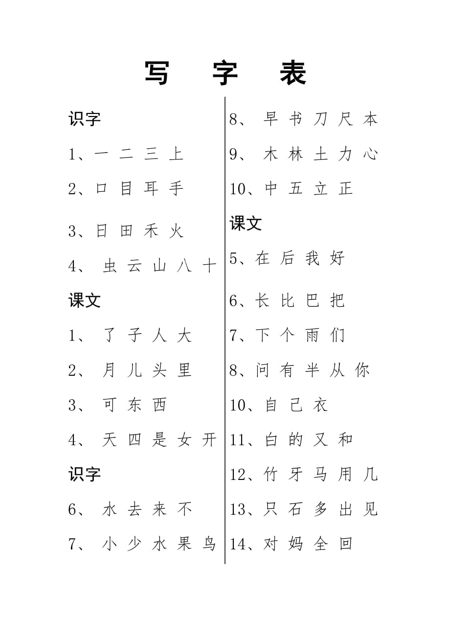 一年级语文上册生字表_第1页