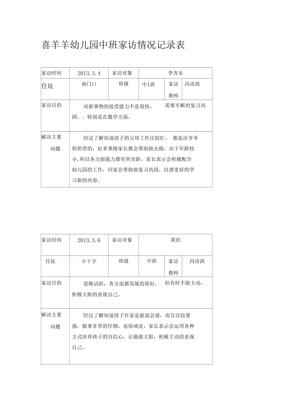 幼兒園家訪情況記錄表2_第1頁