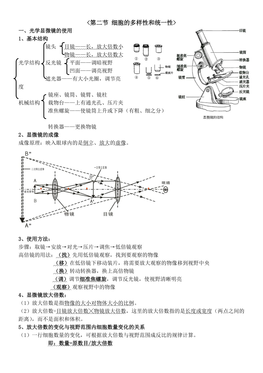 細胞的多樣性與統(tǒng)一性 知識點總結_第1頁