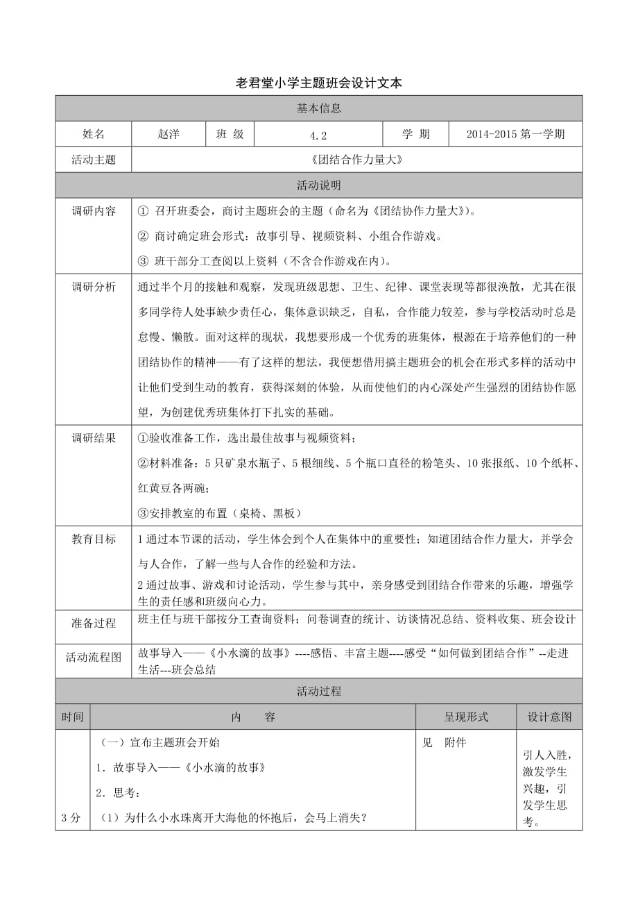 四（2）赵洋班会《团结合作力量大》-_第1页